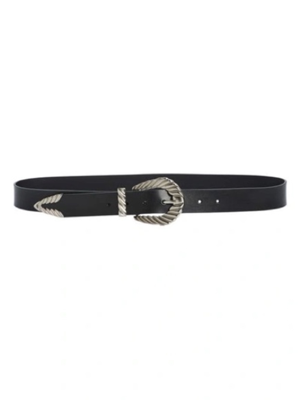 Treasure & Bond Black Leather Belt with Silver Rope-Style Buckle